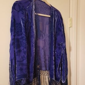 Fringed burnout silk kimono